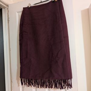 Ann Taylor Faux Wrap Women's Fringe Hem Midi Skirt - Plum